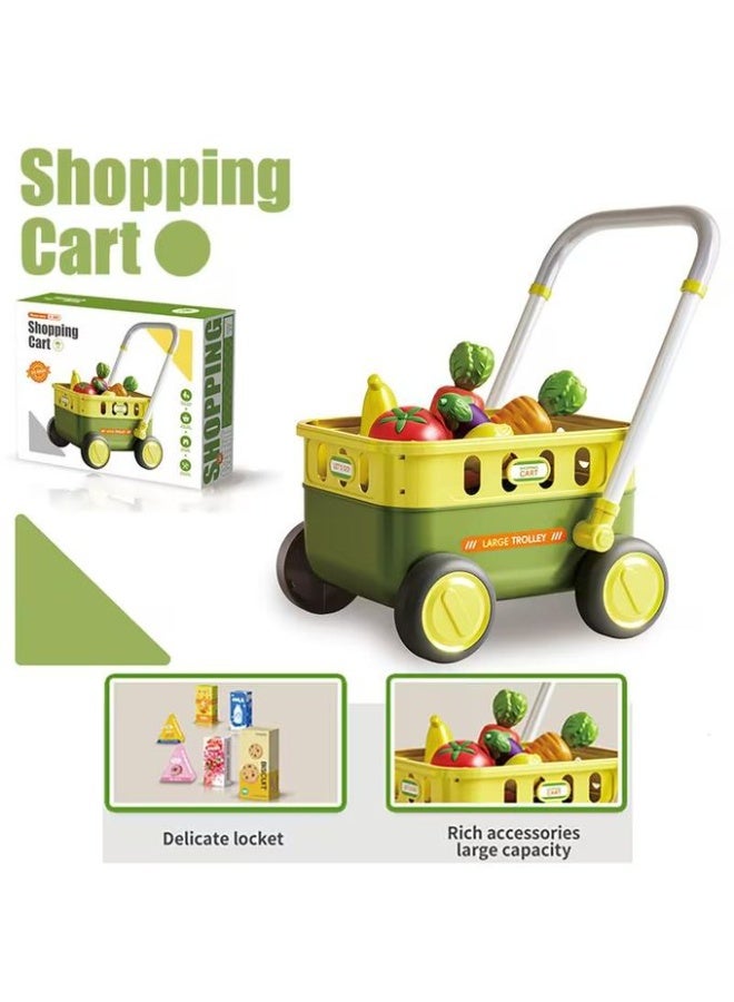 Kids Supermarket Shopping Cart – Includes Toy Fruits, Vegetables, Boxes – Colorful Design with Rolling Wheels – Durable Non-Toxic Plastic – Pretend Play for Boys and Girls – Easy to Push and Move – Fun Indoor Play Gift - Image 1